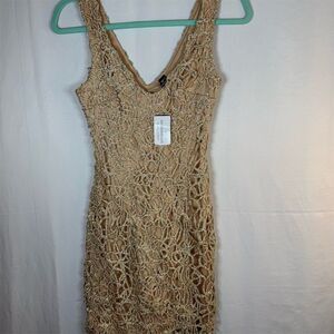 Windsor Dress Womens S Gold Gold Beaded Sequin Bodycon Mini V-Neck